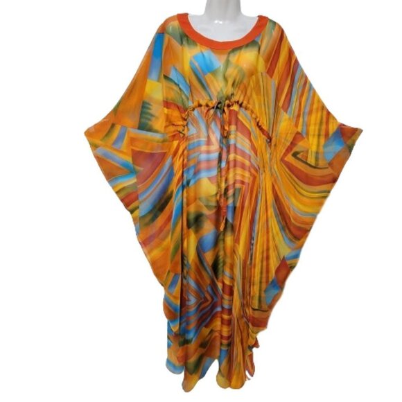 CUSTOM Made Silk Kaftan Multicolor Dress Caftan Tunic Silk Cover Up Silk Gown - Picture 7 of 14